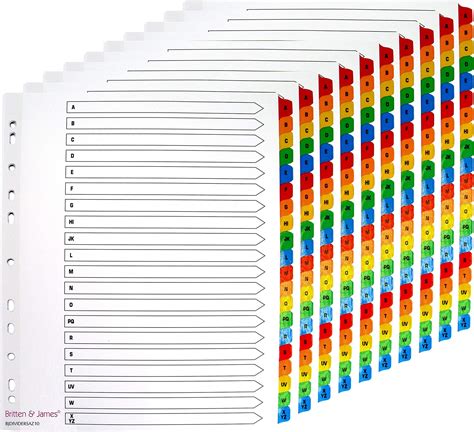 Britten James Extra Wide File Index Dividers Alphabet Part A Z