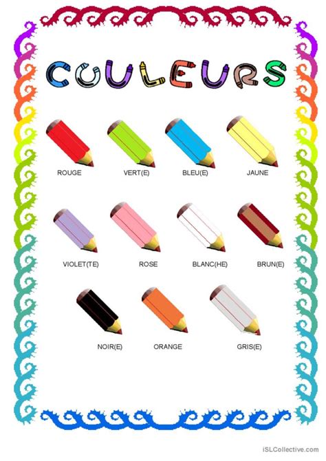 Couleurs dictionnaire visuel ou tâch Français FLE fiches pedagogiques