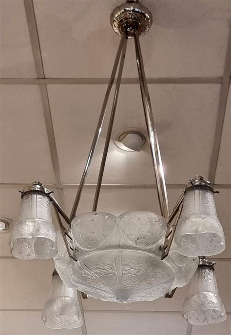 Proantic Muller Frères Luneville Art Deco Chandelier 1930