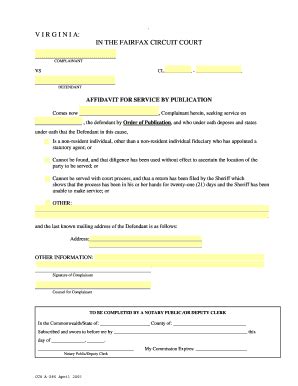 Fillable Online Fairfaxcounty Publication Affidavit And Order For