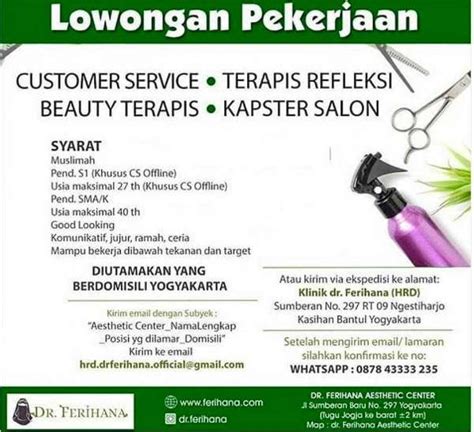 Lowongan Cs Customer Service Terapis Dan Kapster Salon Atmago