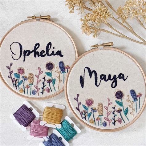 Custom Name Floral Embroidery Hoop Gift Baby Gift Nursery Decor Wall