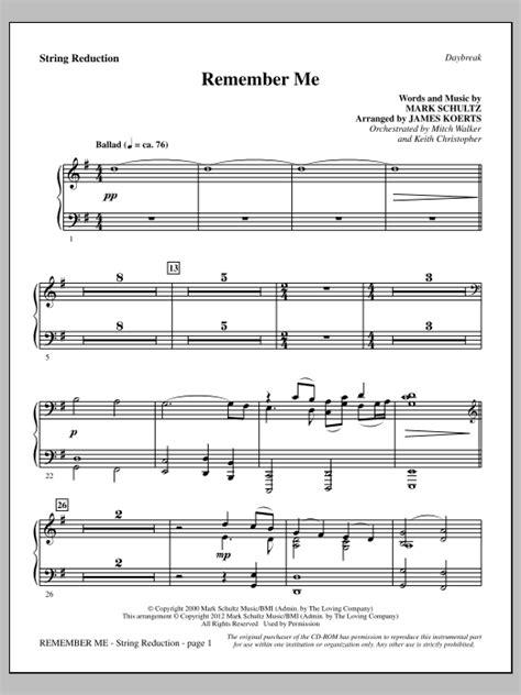 Remember Me Keyboard String Reduction Sheet Music James Koerts Choir Instrumental Pak