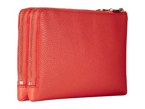 Coach Polished Pebbled Leather Double Zip Wallet In Red Lyst