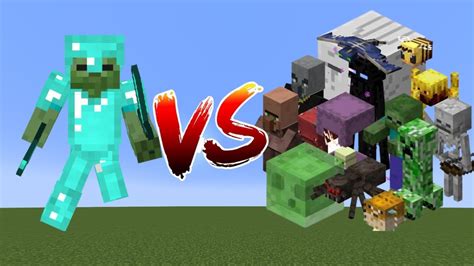 Zombie With Diamond Armor Vs ALL MOBS YouTube