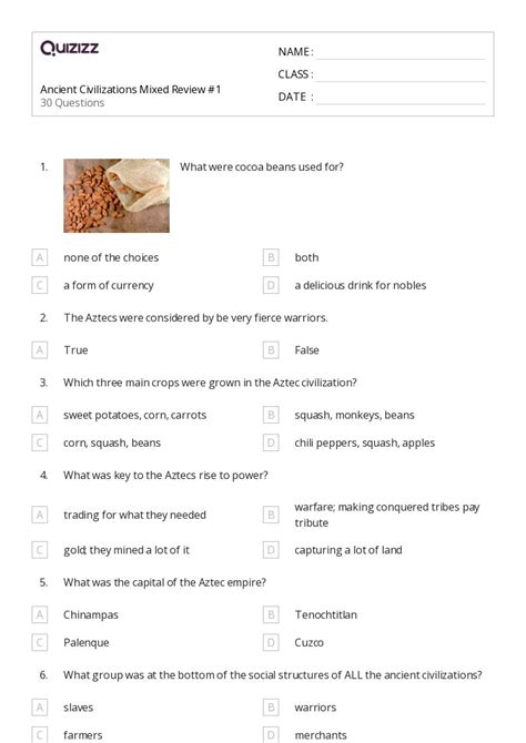 50 Ancient Civilizations Worksheets For 4th Grade On Quizizz Free And Printable