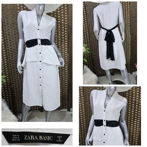 Zara Basic White Black Peplum Midi Dress Womens Fashion Dresses