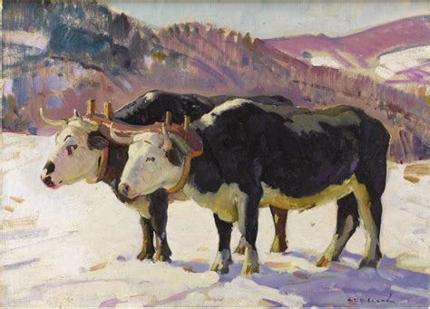 Two Oxen Aldro Thompson Hibbard Oil On Canvasboard 135 X 18