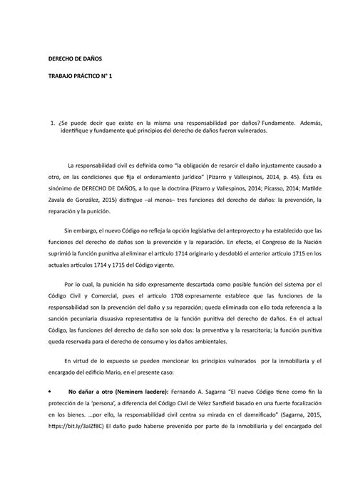 T P 1 DER DE Daños DERECHO DE DAÑOS TRABAJO PRÁCTICO N 1 Se puede