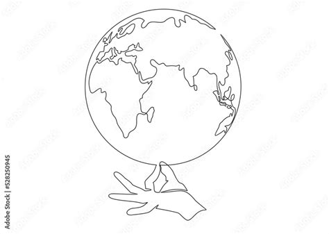 Continuous line drawing of Hand Holding Earth Globe. Single one line ...