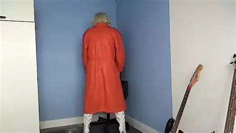 Naughty Kirsten In White Leather British Shemale Masturbation Porn