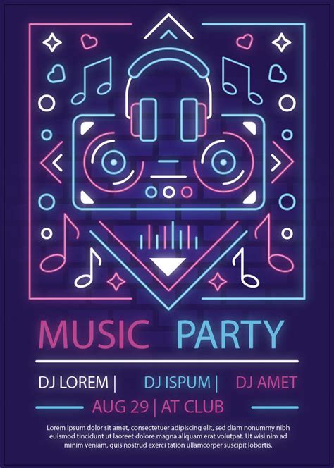 Neon Music Party Poster Template Vector