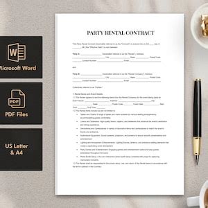 Printable Party Rental Contract Template Word Pdf Premium Party