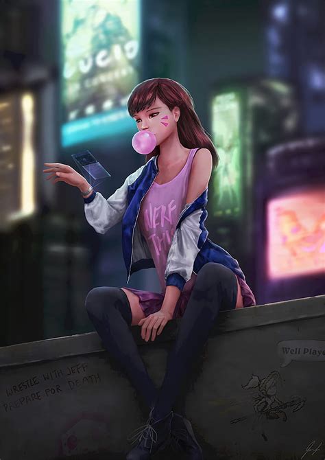 Anime Anime Girls Overwatch D Va Overwatch Long Hair Brunette Bubble Gum Hd Phone