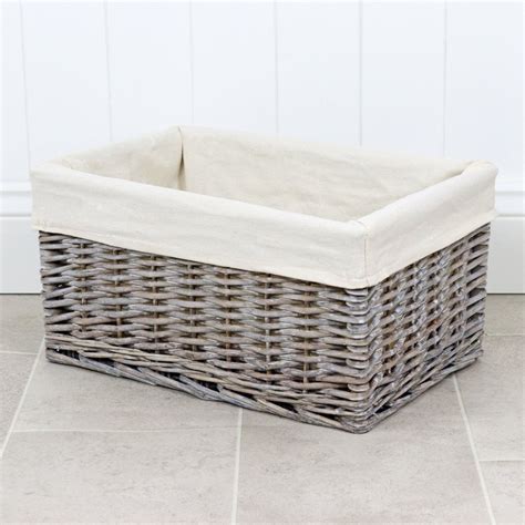 Grey Wash Wicker Lined Storage Basket The Basket Company