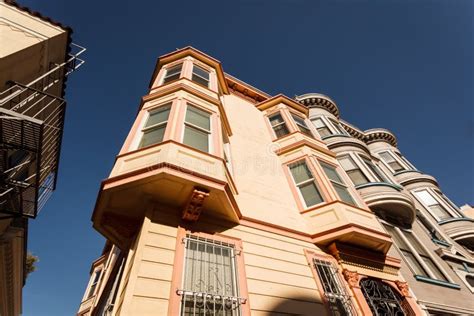 Skyward View Of Pretty Bay Windows On San Francisco House Stock Image