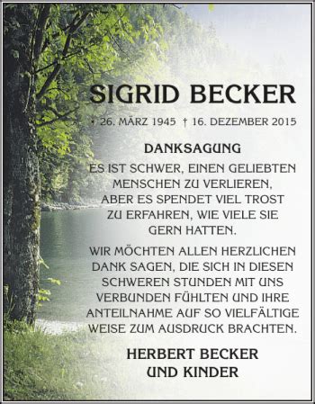 Traueranzeigen Von Sigrid Becker Trauer Nordkurier