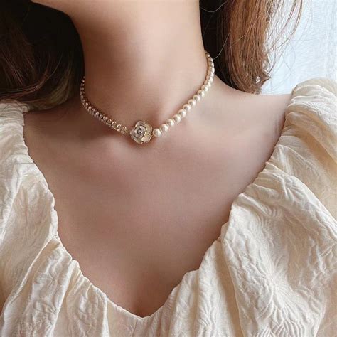 White Flower Pearl Necklace Pearl Necklace Womens Necklaces Choker Necklace