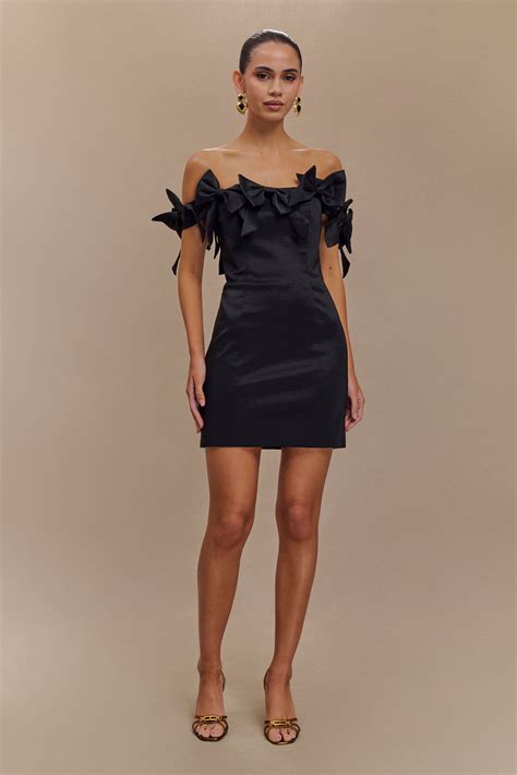 Rose Strapless Bow Mini Dress - Black & MESHKI