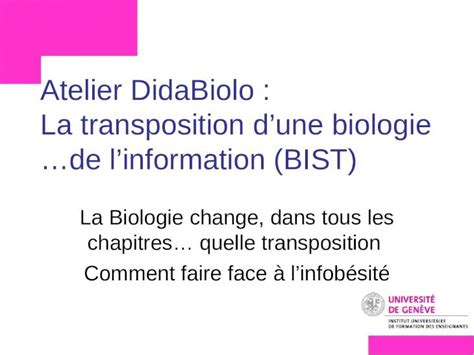 Ppt Atelier Didabiolo La Transposition Dune Biologie De