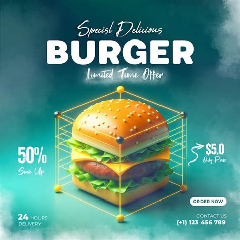 Premium PSD Burger Social Media Instagram Post Banner