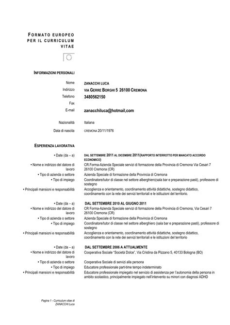 Curriculum Vitae Formato Europeo