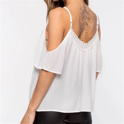 Chiffon T Shirt Summer Solid Lace Stitching Strapless V Neck Cold