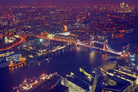 London Rooftop View Panorama At Sunset With Urban Architectures Stock