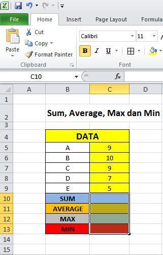 Rumus Sum Average Max Dan Min Pada Excel Belajar Office