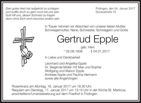 Traueranzeigen Von Gertrud Epple Schwaebische De Trauerportal