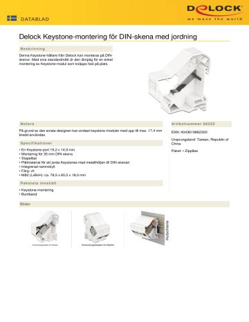 DeLOCK 86232 Keystone Mounting For DIN Rail Datablad Manualzz