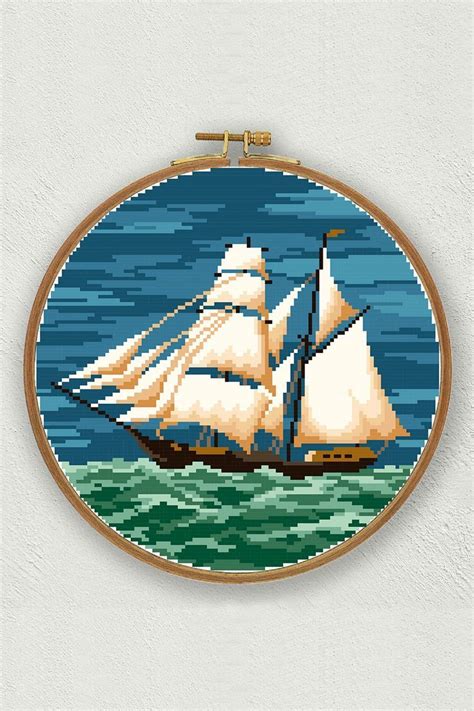 Sailboat Cross Stitch Pattern Sea Landscape Cross Stitch Chart