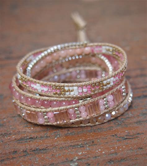 Sweet Pink Beaded Mix Wrap Bracelet Boho Bracelet Bohemian Etsy