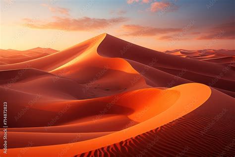 As The Sun Rises Over The Vast Desert Landscape The Towering Sand Dune