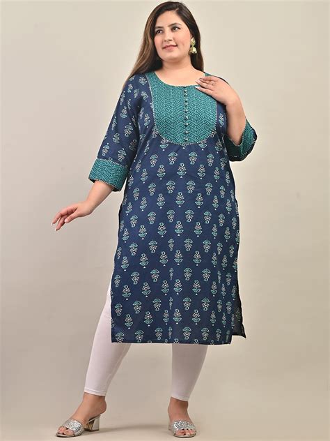 Buy KALINI Plus Size Ethnic Motifs Printed Round Neck Gotta Patti