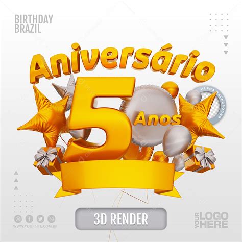 Aniversário 5 Anos Selo 3d Branco Para Composição Psd Download Designi