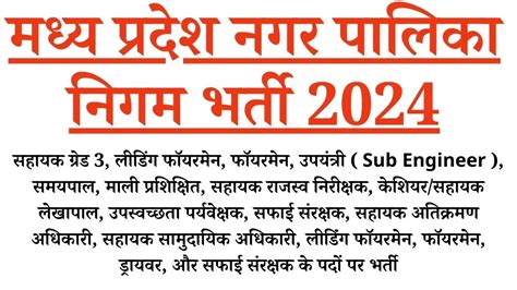 Mp Nagar Nigam Recruitment 2024 मध्य प्रदेश नगर पालिका निगम में निकली