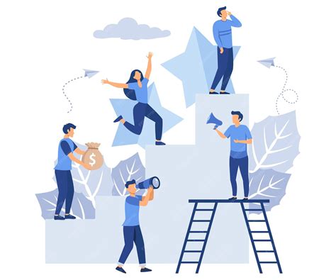 Pessoas pequenas sobem a escada corporativa o conceito de crescimento