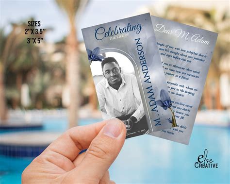 Editable Funeral Prayer Card Templateblue Flower Prayer Card Printable Memorial Prayer Card