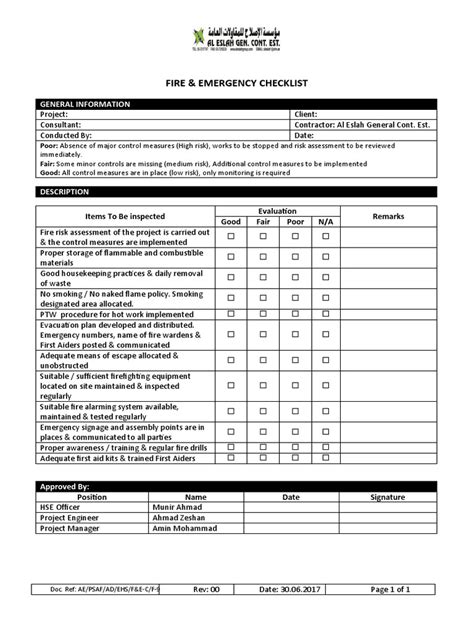 FIRE & Emergency Checklist | PDF