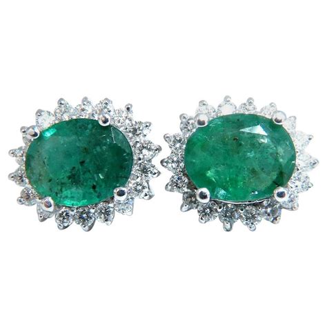 7 06ct Natural Vivid Green Emerald Diamonds Cluster Earrings 14kt Halo Classic For Sale At 1stdibs