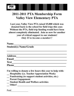 Fillable Online Pgcps Pta Membership Form Valley View