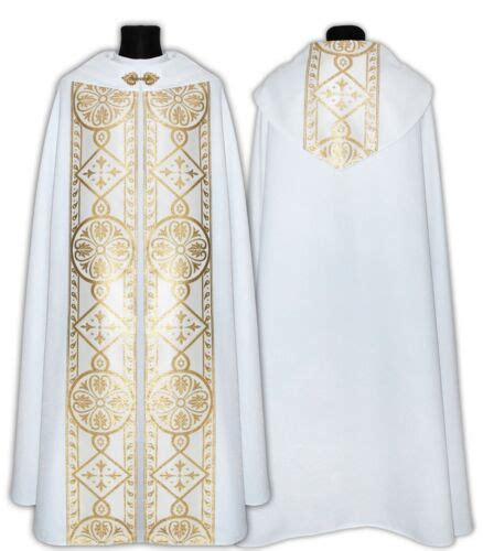 White Gothic Cope With Stole Vestment Capa Pluvial Blanca Piviale