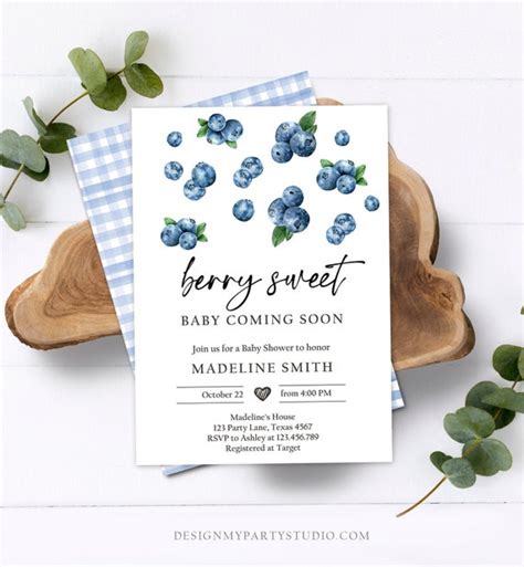 Editable Blueberry Baby Shower Invitation Cute Berry Sweet Baby Boy