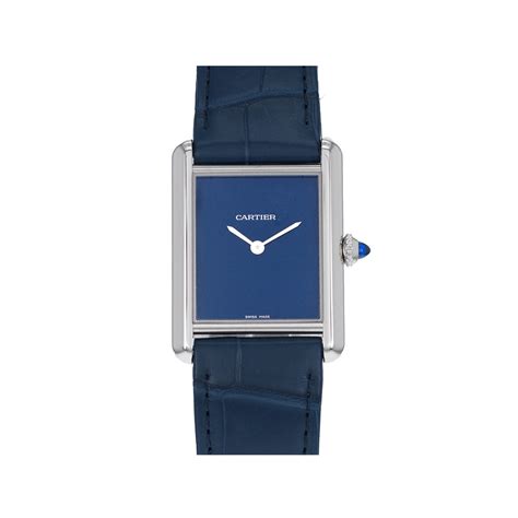 Montre D Occasion Cartier Tank Mixte Acier Bracelet Cuir Bleu Maty