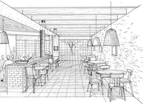 A Drawing Of A Restaurant With Tables And Chairs