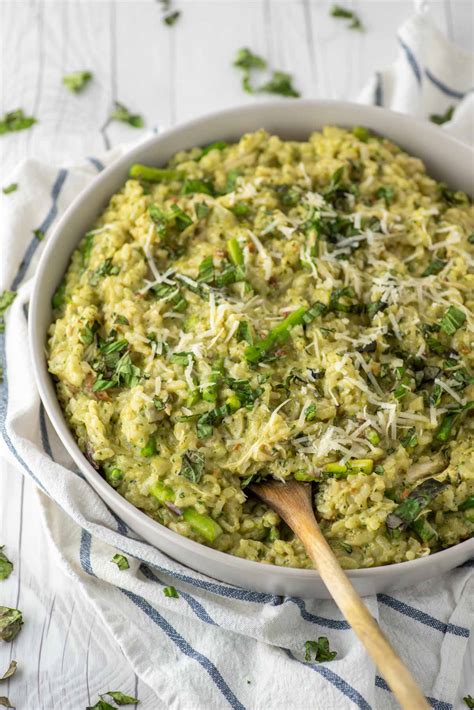 Pesto Risotto With Asparagus And Chicken Chisel Fork