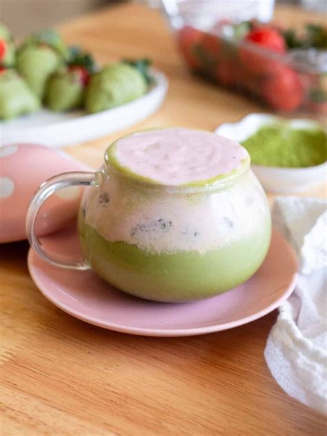 Iced Matcha Latte With Creamy Strawberry Cold Foam