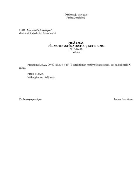 Prašymas Dėl Motinystės Atostogų – WORD DOC PDF šablonai