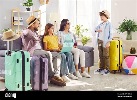 family  children ready  summer vacation adventure stock photo